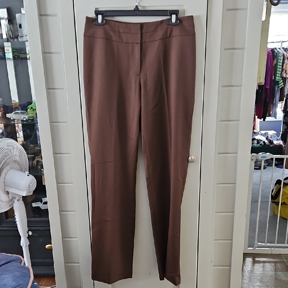 #64 Kasper Chocolate Straight Leg Pants Sz 6 Waist 15.5